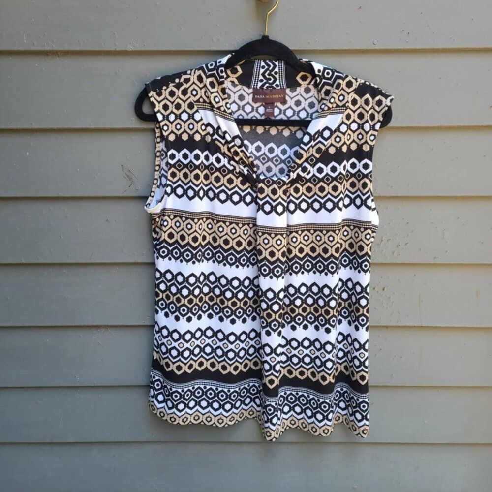 Dana Buchman Black White Gold Stretchy Top size Large